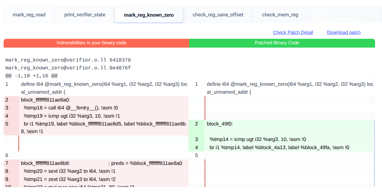 Pseudo assembly code diff